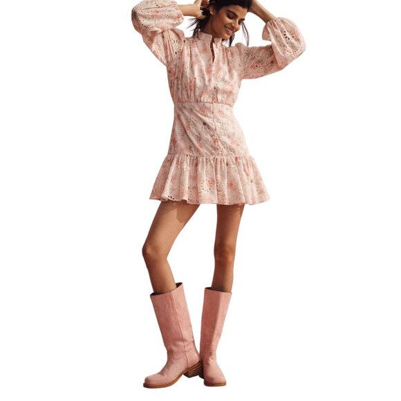 Bardot Hendry Long-Sleeve Floral Lace Mini Dress Size S Pink Floral - Picture 5 of 9